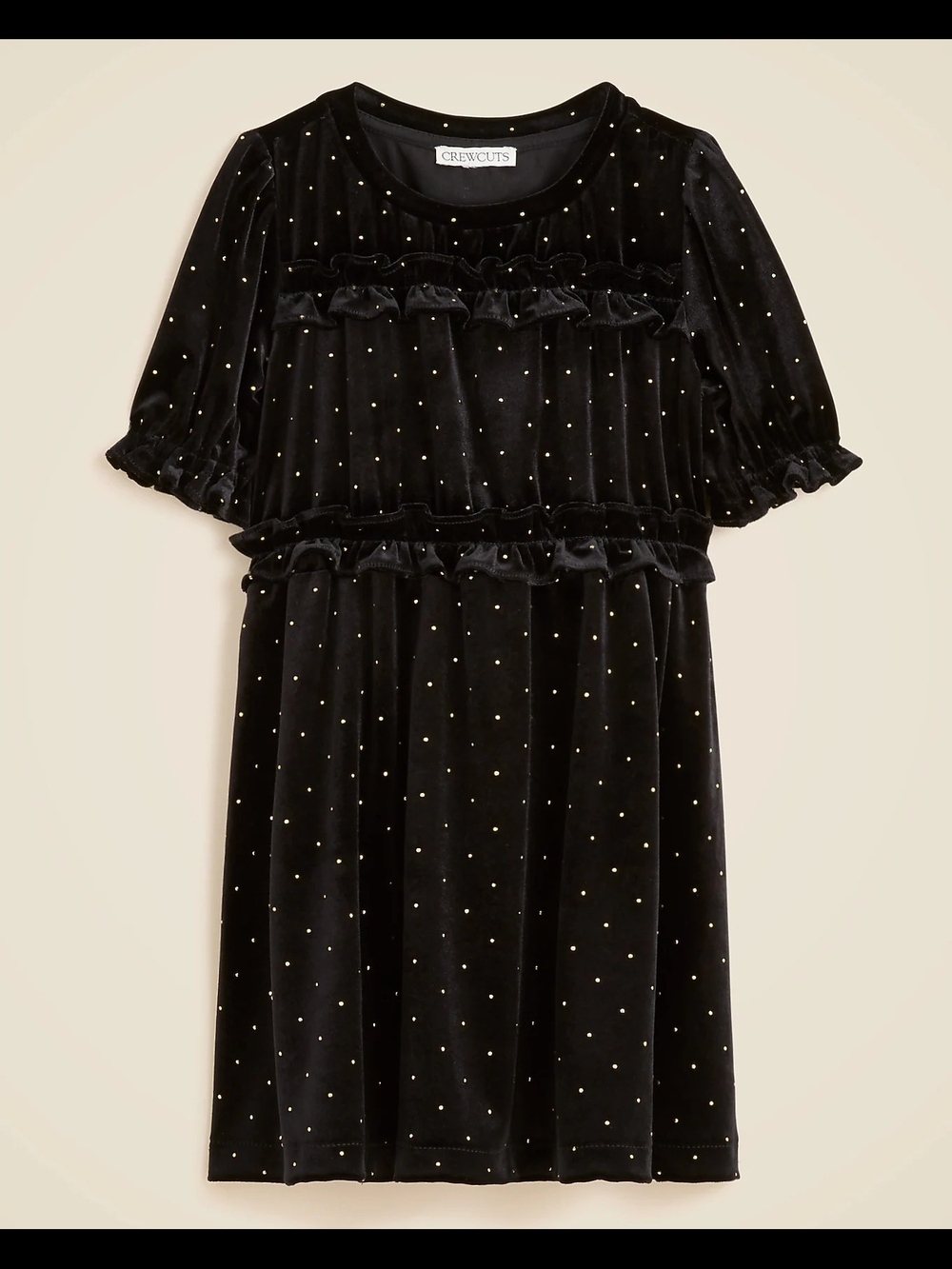 Crewcuts Girls Velvet Tiered Dress With Gold Studs, 7, Black/ Gold